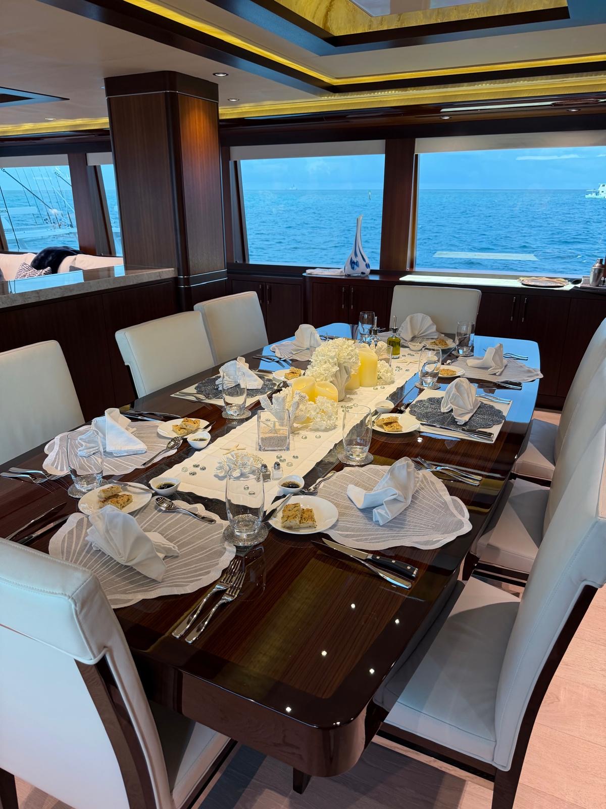 Formal yacht dining table set for guests